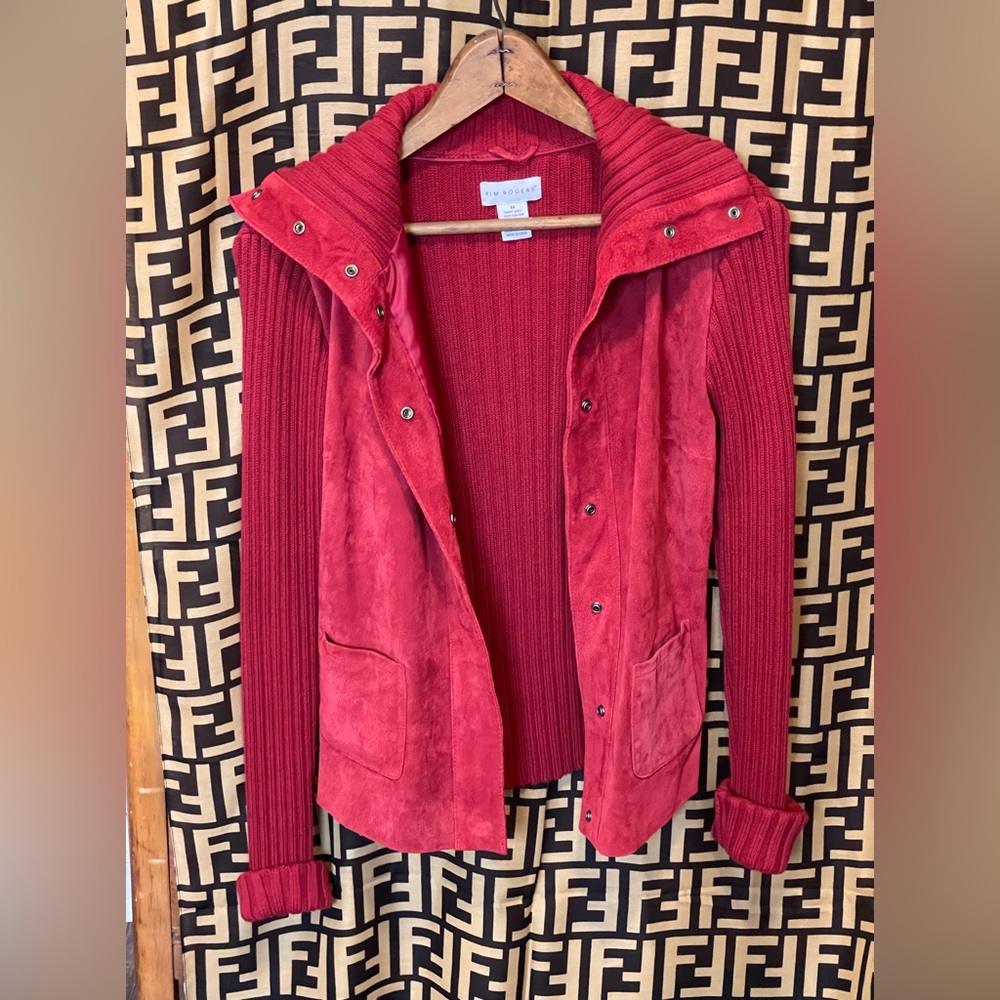 leather on front sweater jacket